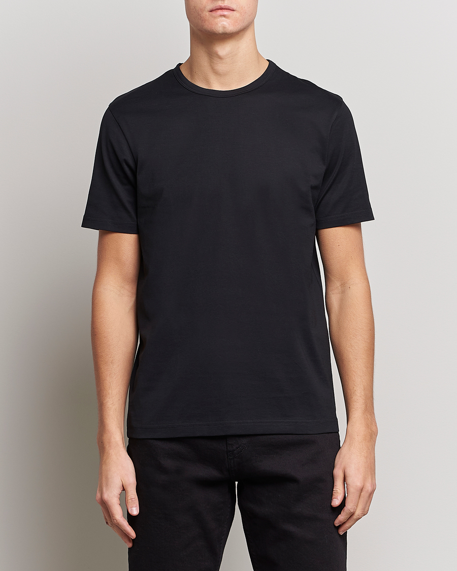 Hombres | Camisetas negras | Sunspel | Crew Neck Cotton Tee Black