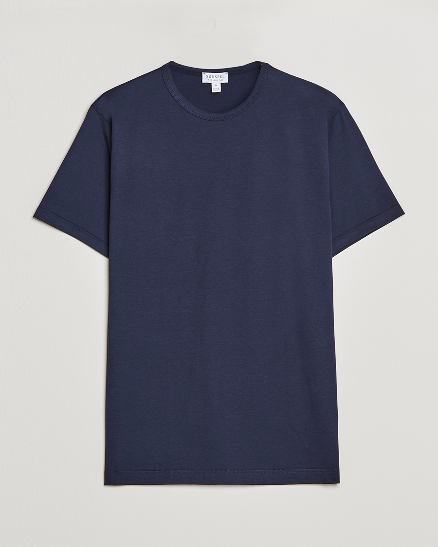 Hombres | Camisetas | Sunspel | Crew Neck Q82 Cotton T-Shirt Navy