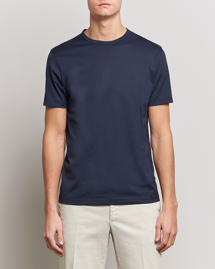 Hombres | Camisetas | Sunspel | Crew Neck Cotton Tee Navy