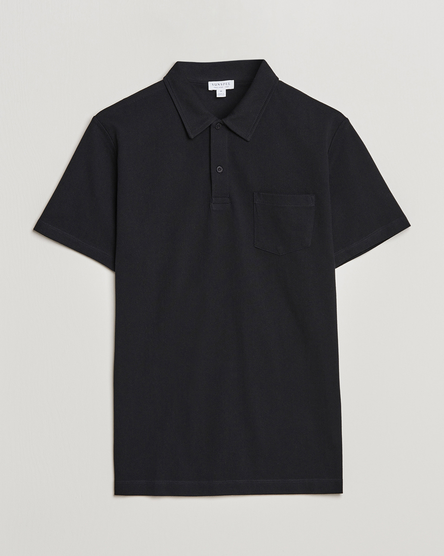 Hombres | Polos | Sunspel | Riviera Polo Shirt Black