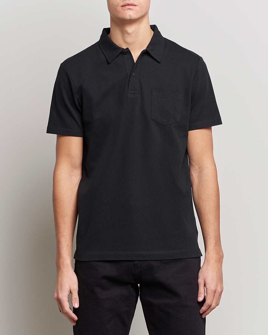 Hombres | Camisas polo de manga corta | Sunspel | Riviera Polo Shirt Black