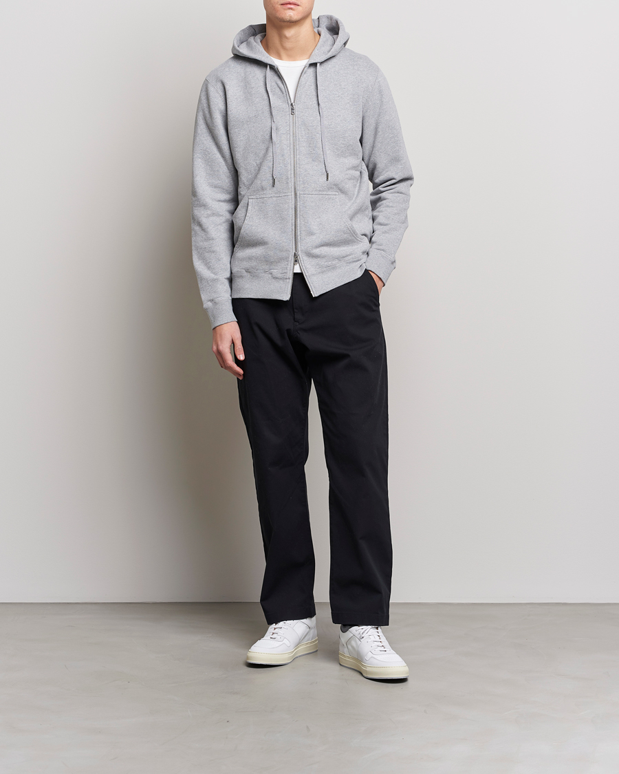 Hombres | Jerséis y prendas de punto | Sunspel | Loopback Full Zip Hoodie Grey Melange