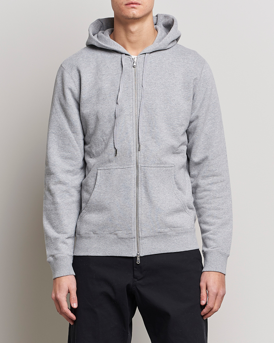 Hombres | Jerséis y prendas de punto | Sunspel | Loopback Full Zip Hoodie Grey Melange