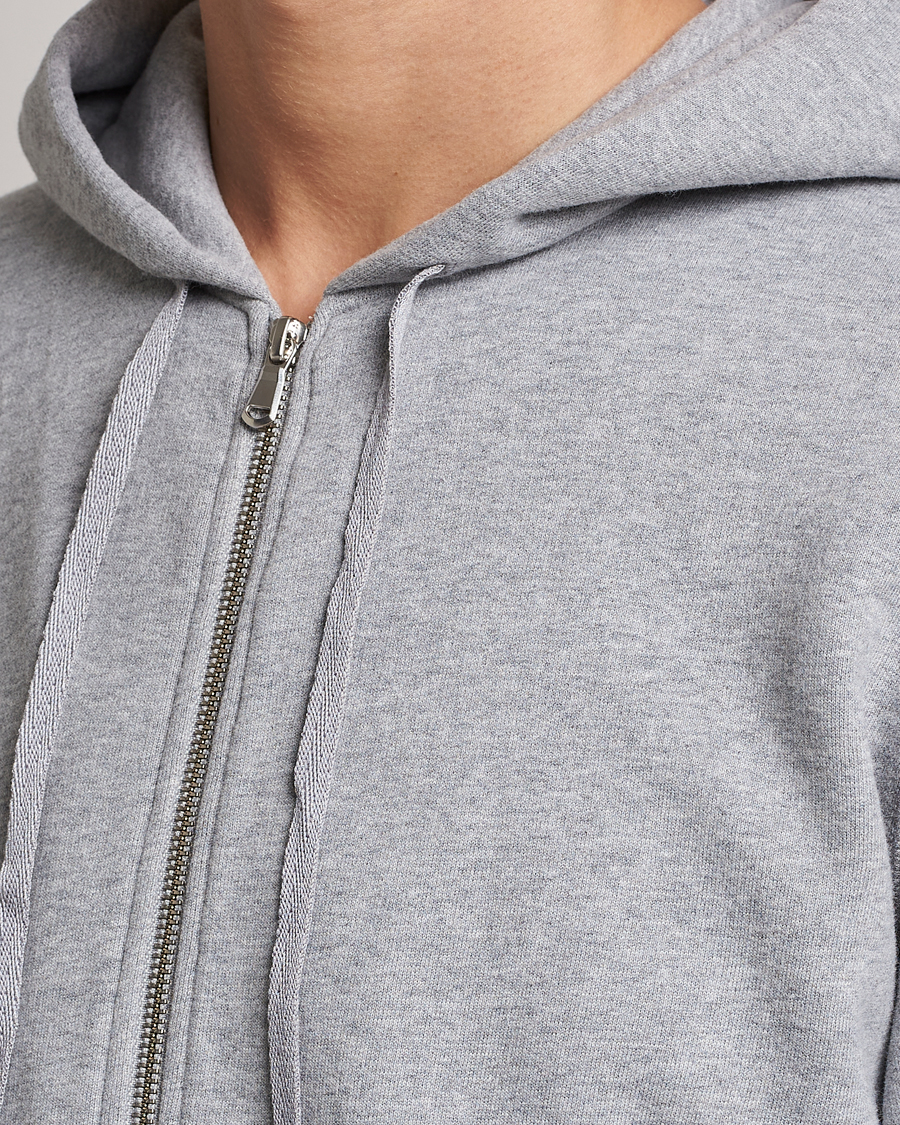 Hombres | Jerséis y prendas de punto | Sunspel | Loopback Full Zip Hoodie Grey Melange