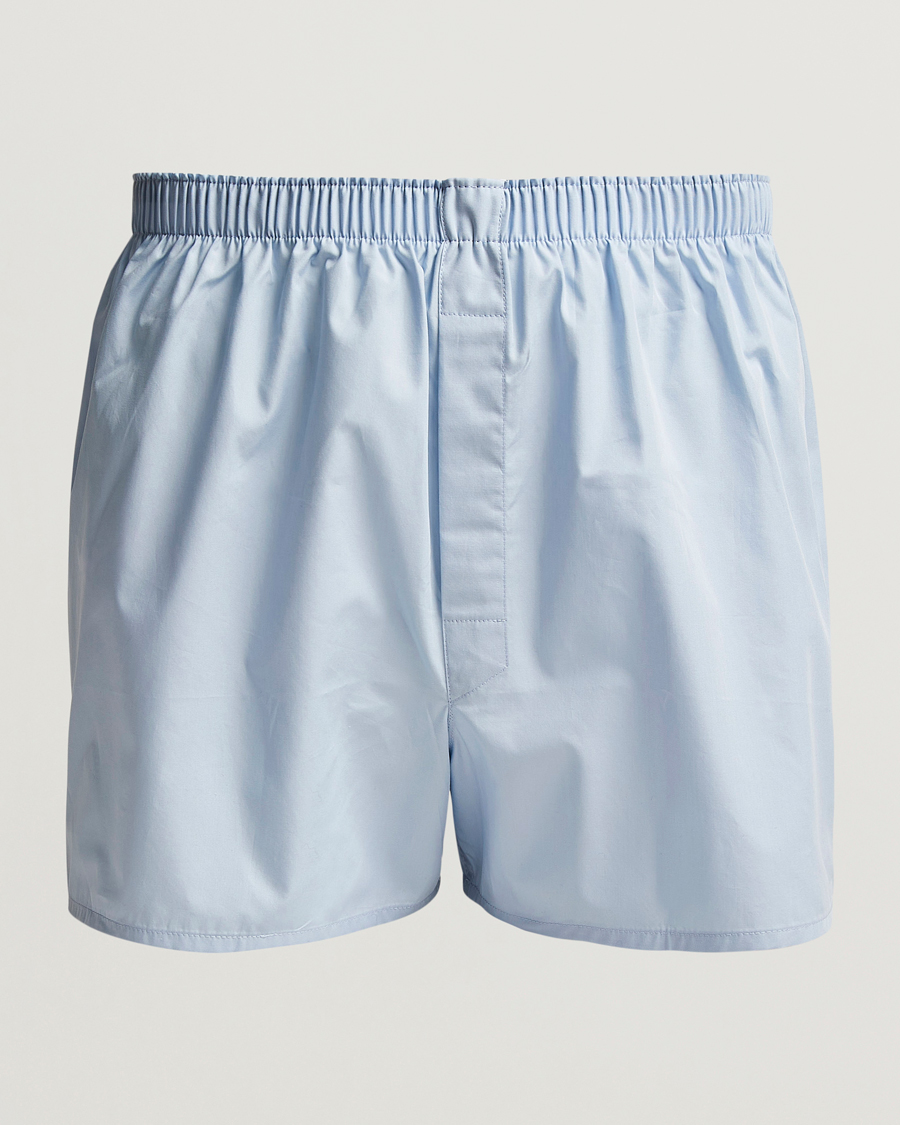 Hombres | Ropa interior y calcetines | Sunspel | Classic Woven Cotton Boxer Shorts Plain Blue