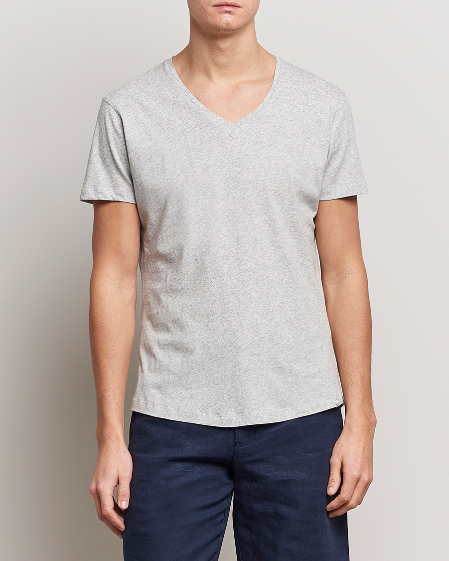Hombres | Camisetas | Orlebar Brown | OB V-Neck Tee Grey Melange