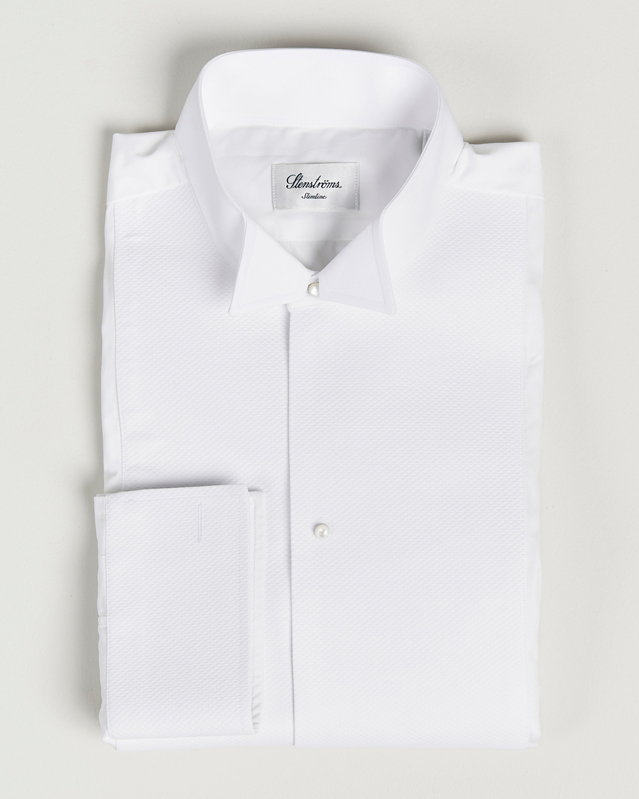 Hombres | Camisas | Stenströms | Slimline Astoria Stand Up Collar Evening Shirt White