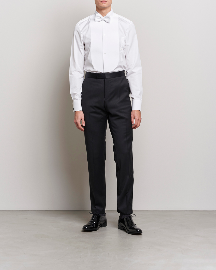 Hombres | Camisas de vestir | Stenströms | Slimline Astoria Stand Up Collar Evening Shirt White