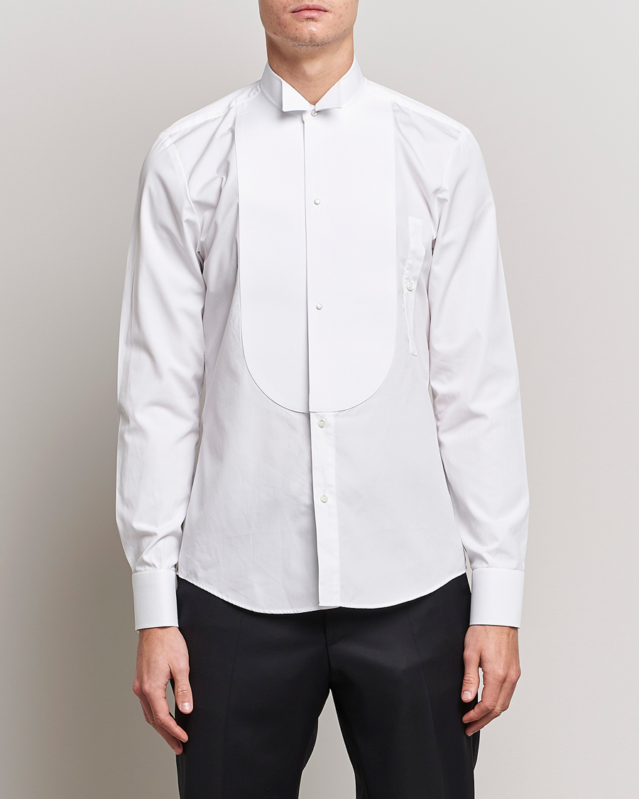 Hombres | Camisas | Stenströms | Slimline Astoria Stand Up Collar Evening Shirt White