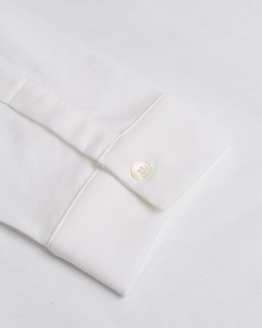 Hombres | Camisas | Sunspel | Long Sleeve Pique Shirt White