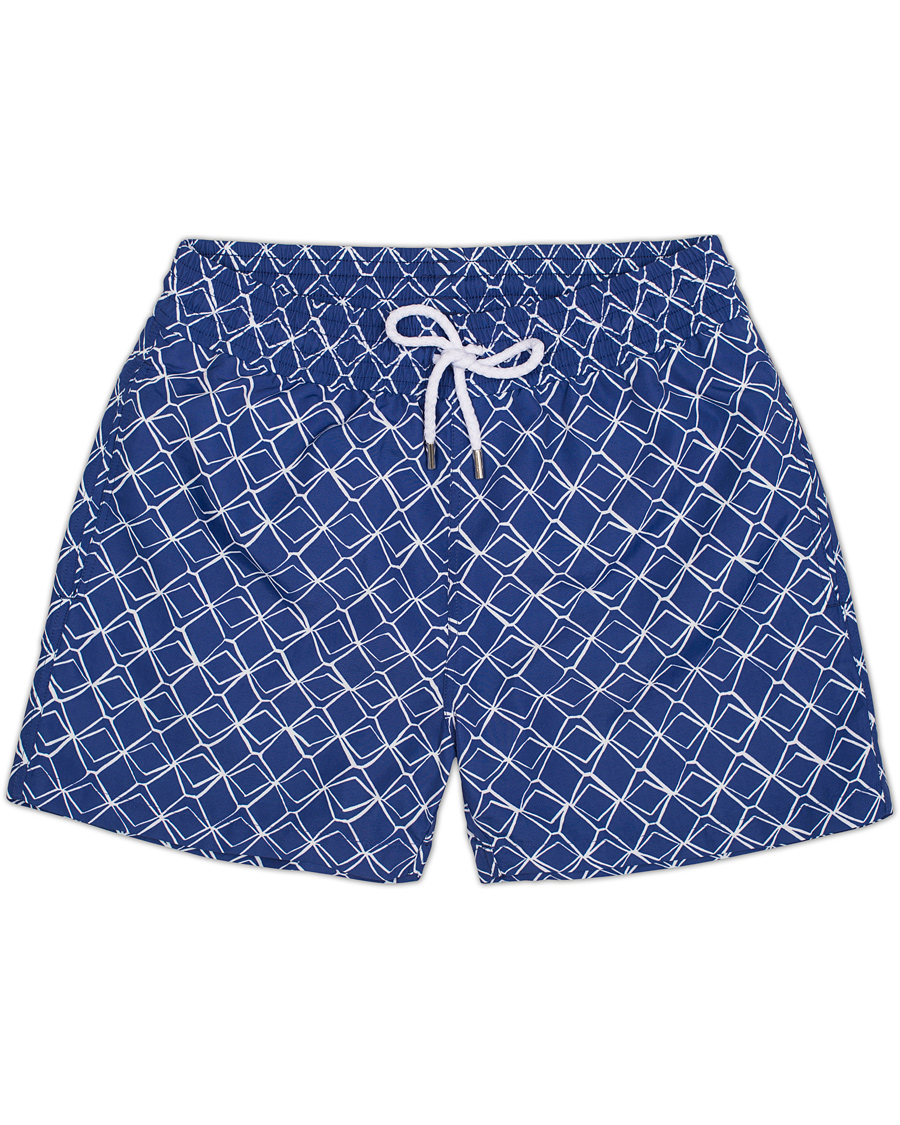 Hombres | Bañadores | Frescobol Carioca | Short Sport Swim Trunk Colunas Print Navy/White