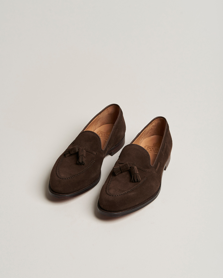 Hombres | Zapatos hechos a mano | Crockett & Jones | Cavendish Tassel Loafer Dark Brown Suede