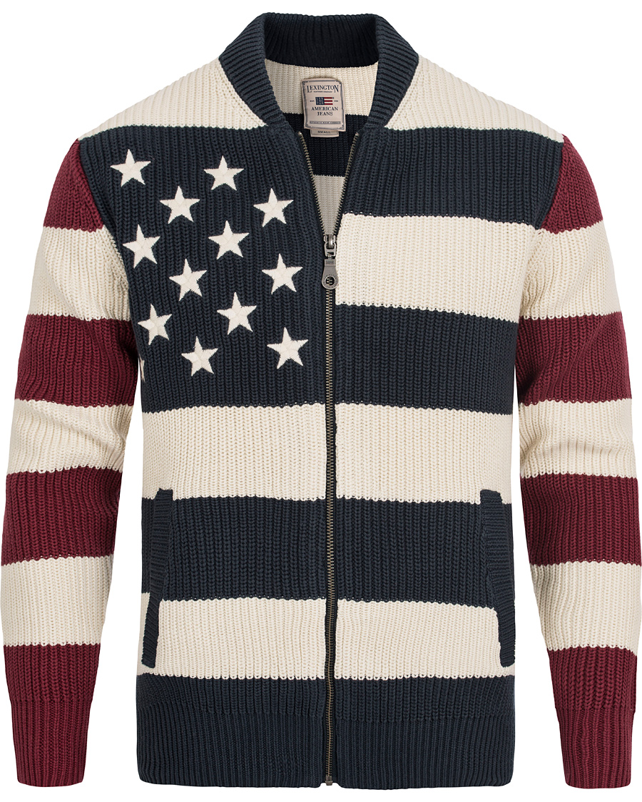 Hombres | Jerséis y prendas de punto | Lexington | Jaidon Zip Through Sweater Blue/Red/White Stripe