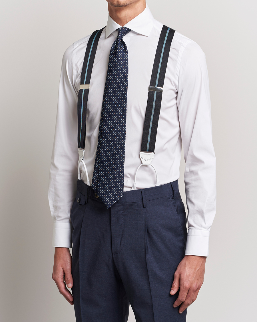 Hombres | Stylesegment formal | Albert Thurston | Thin Stripe Braces 40mm Black/Sky
