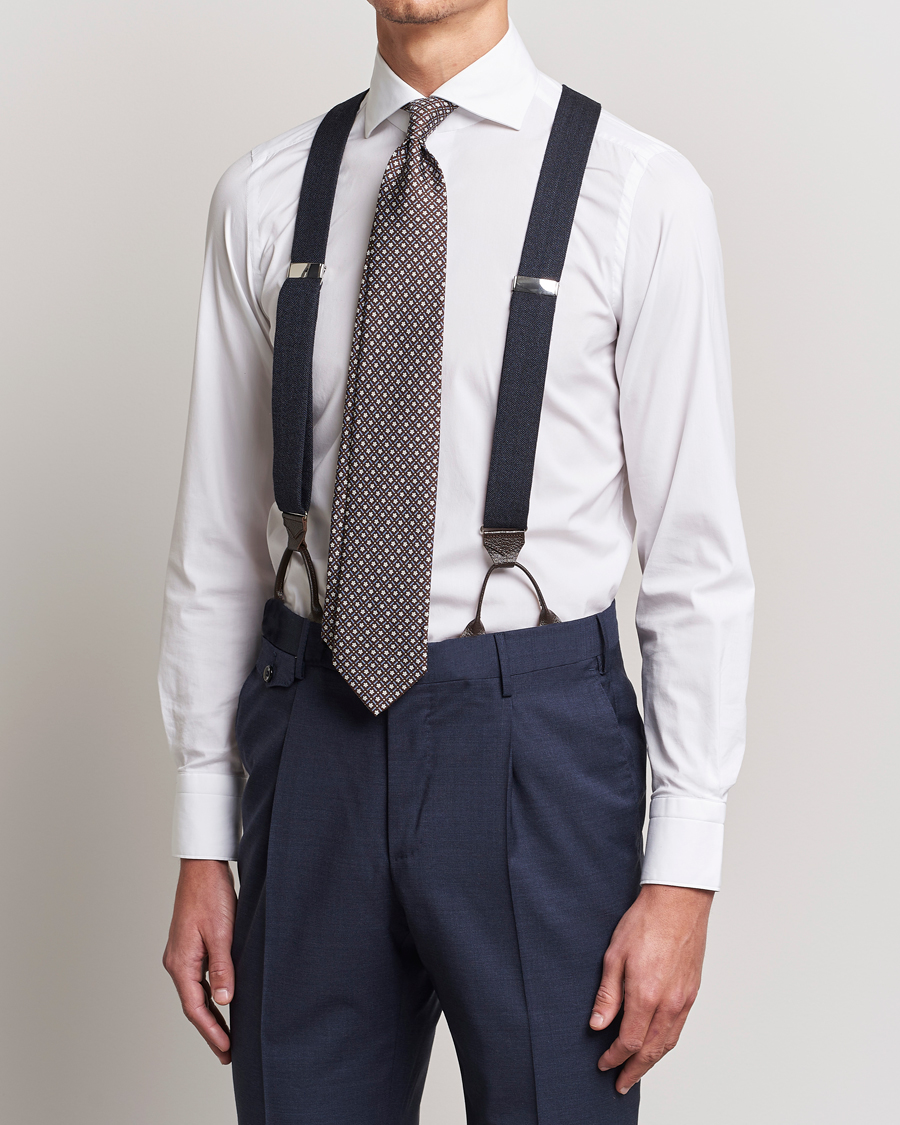 Hombres | Stylesegment formal | Albert Thurston | Herringbone Braces 40mm Dark Blue 