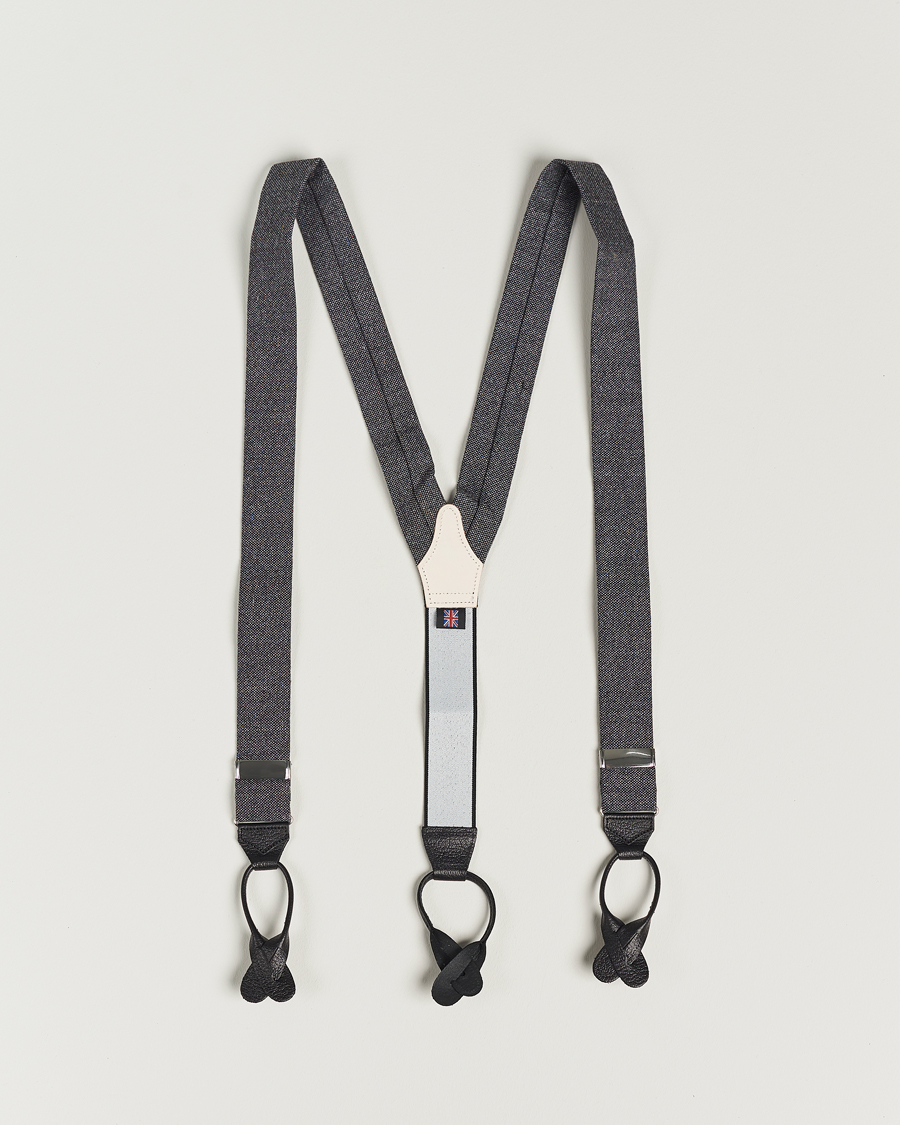 Hombres | Albert Thurston Donegal Tweed Braces 40mm Dark Grey | Albert Thurston | Donegal Tweed Braces 40mm Dark Grey
