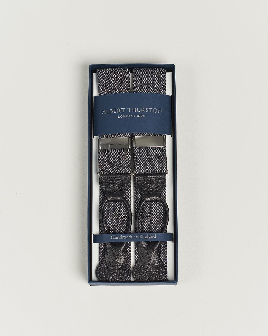 Hombres | Albert Thurston Donegal Tweed Braces 40mm Dark Grey | Albert Thurston | Donegal Tweed Braces 40mm Dark Grey