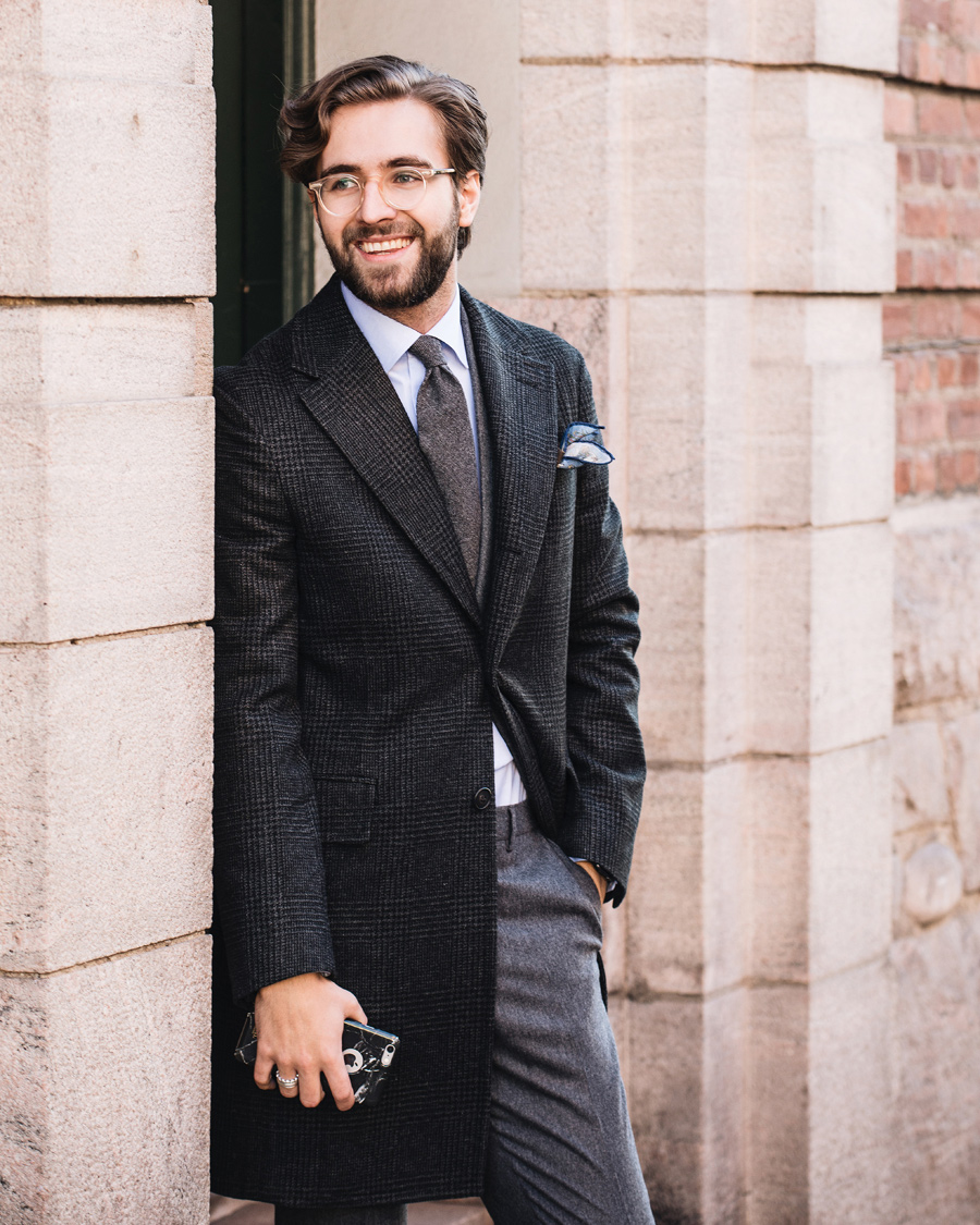 Hombres | Abrigos y chaquetas | Boglioli | Glen Plaid Silk Coat Dark Grey