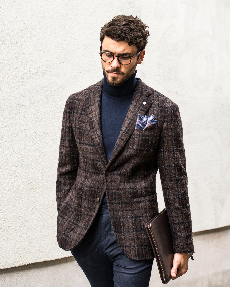 Hombres | Blazers | L.B.M. 1911 | Jack Regular Wool Bouclé Check Blazer Dark Brown