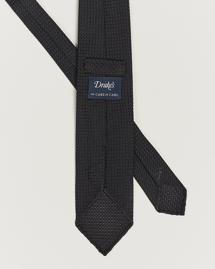 Hombres | Drake's Silk Grenadine Handrolled 8 cm Tie Black | Drake's | Silk Grenadine Handrolled 8 cm Tie Black