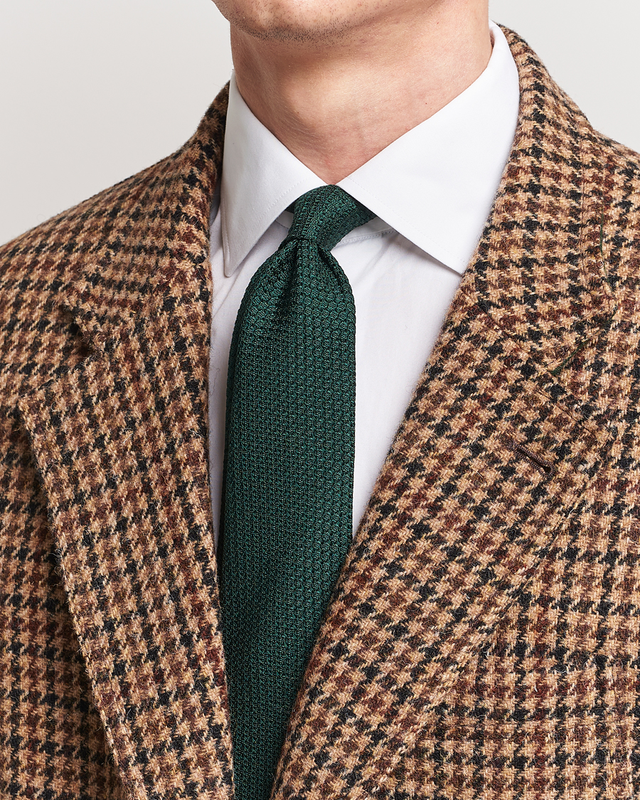 Hombres | Corbatas | Drake's | Large Knot Handrolled Grenadine Silk Tie Green