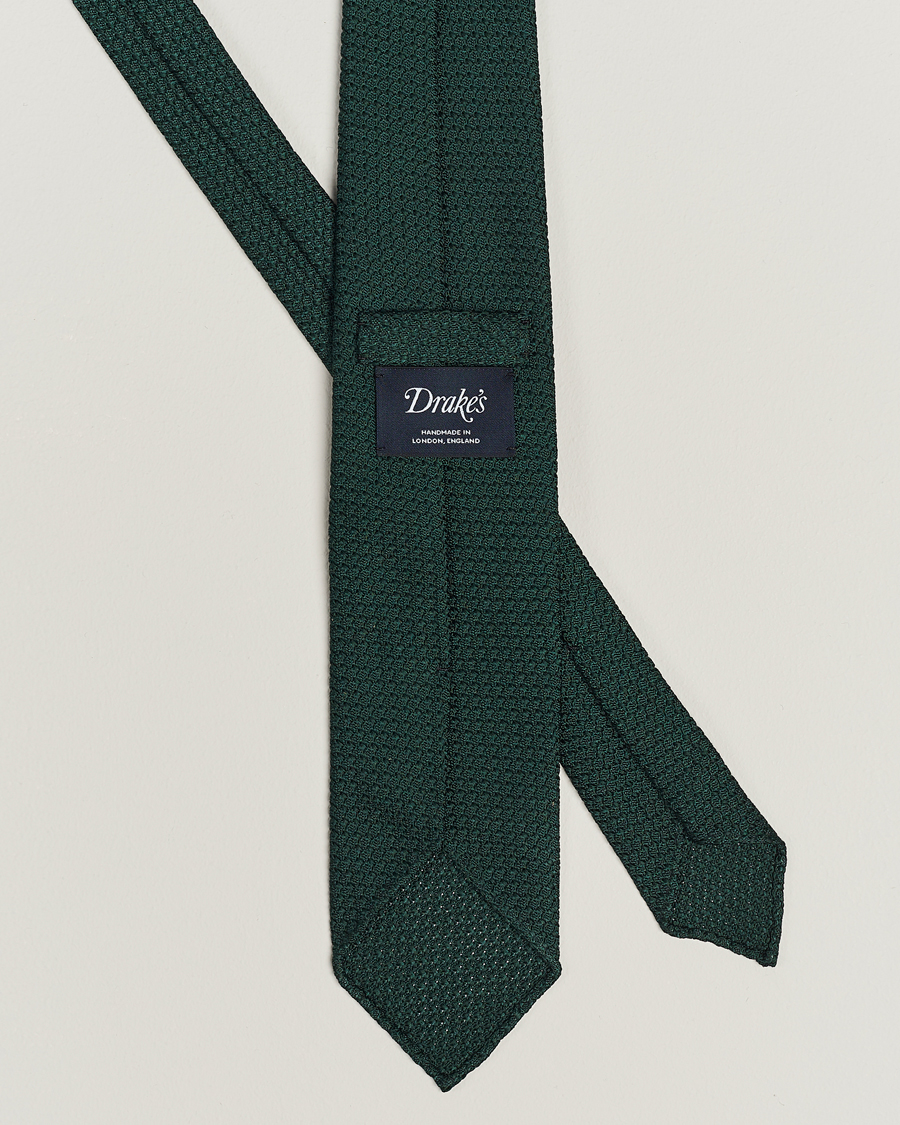 Hombres | Corbatas | Drake's | Large Knot Handrolled Grenadine Silk Tie Green