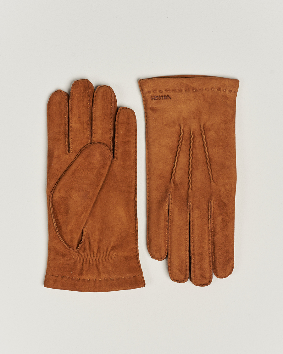 Hombres | Hestra Arthur Wool Lined Suede Glove Cognac | Hestra | Arthur Wool Lined Suede Glove Cognac