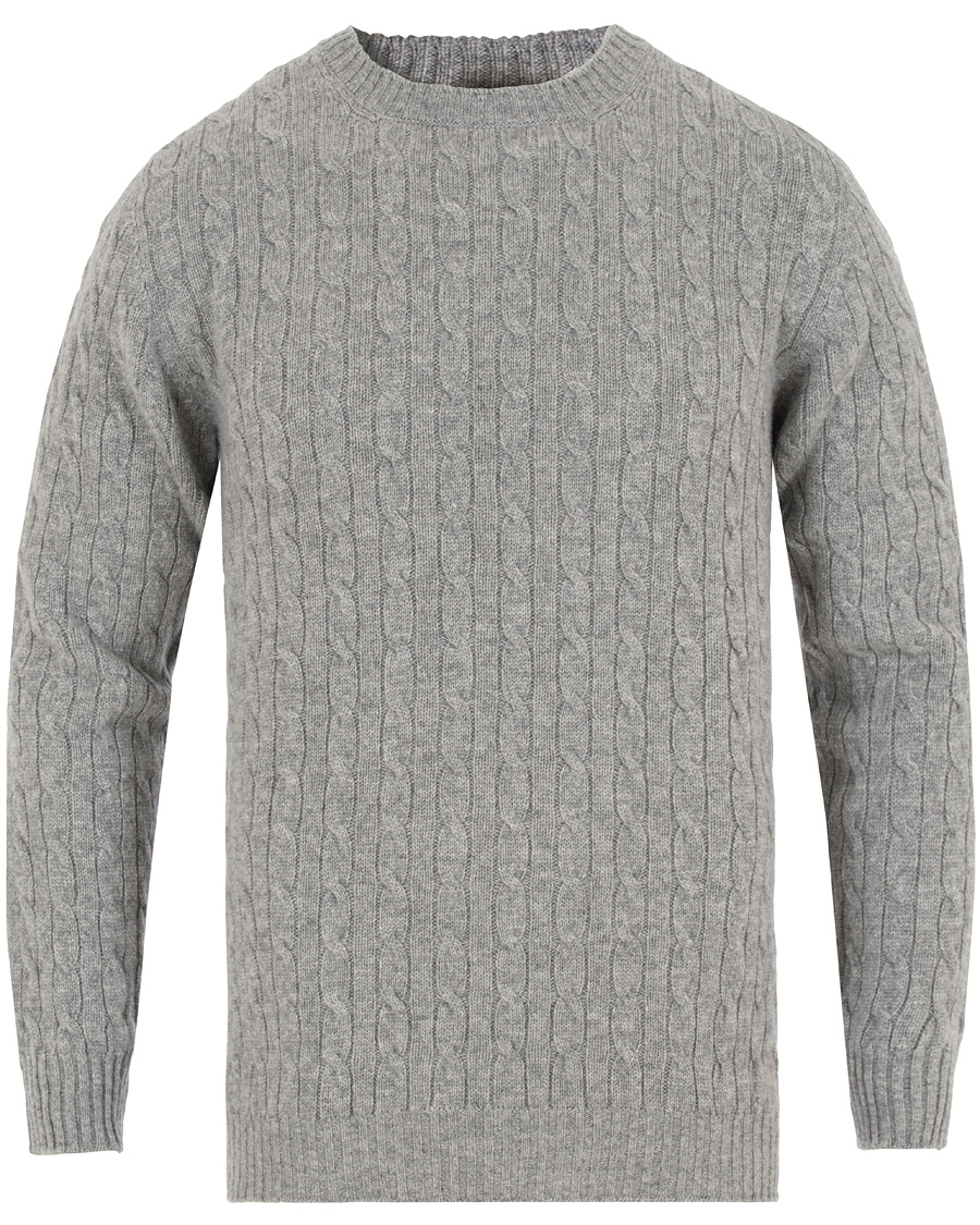 Hombres | Jerséis y prendas de punto | Johnstons of Elgin | Cashmere Cable Crew Neck Light Grey