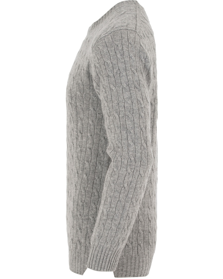 Hombres | Jerséis y prendas de punto | Johnstons of Elgin | Cashmere Cable Crew Neck Light Grey