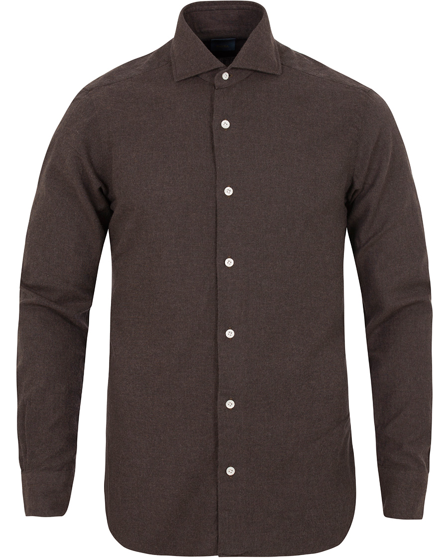 Hombres | Camisas | Barba Napoli | Dandylife Flannel Slim Fit Shirt Brown