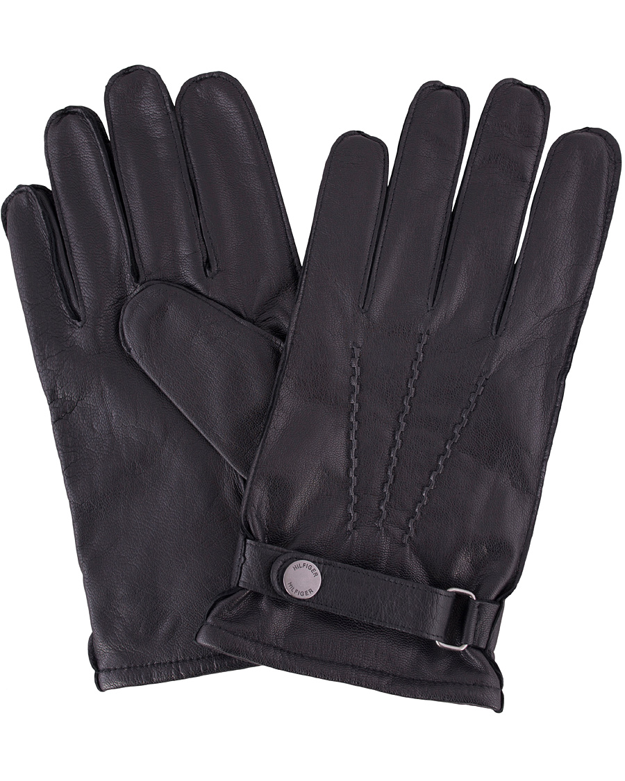Hombres | Tommy Hilfiger Ferron Leather Gloves Flag Black | Tommy Hilfiger | Ferron Leather Gloves Flag Black