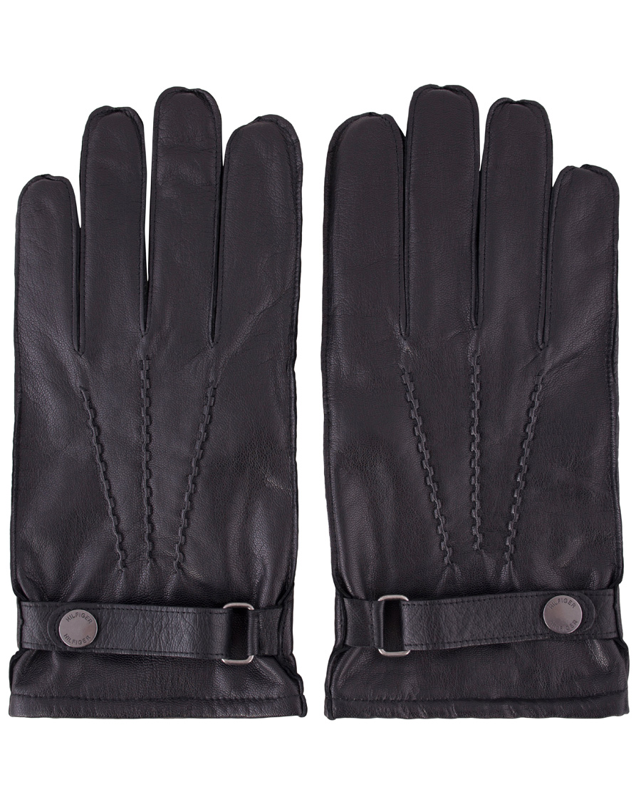 Hombres | Tommy Hilfiger Ferron Leather Gloves Flag Black | Tommy Hilfiger | Ferron Leather Gloves Flag Black