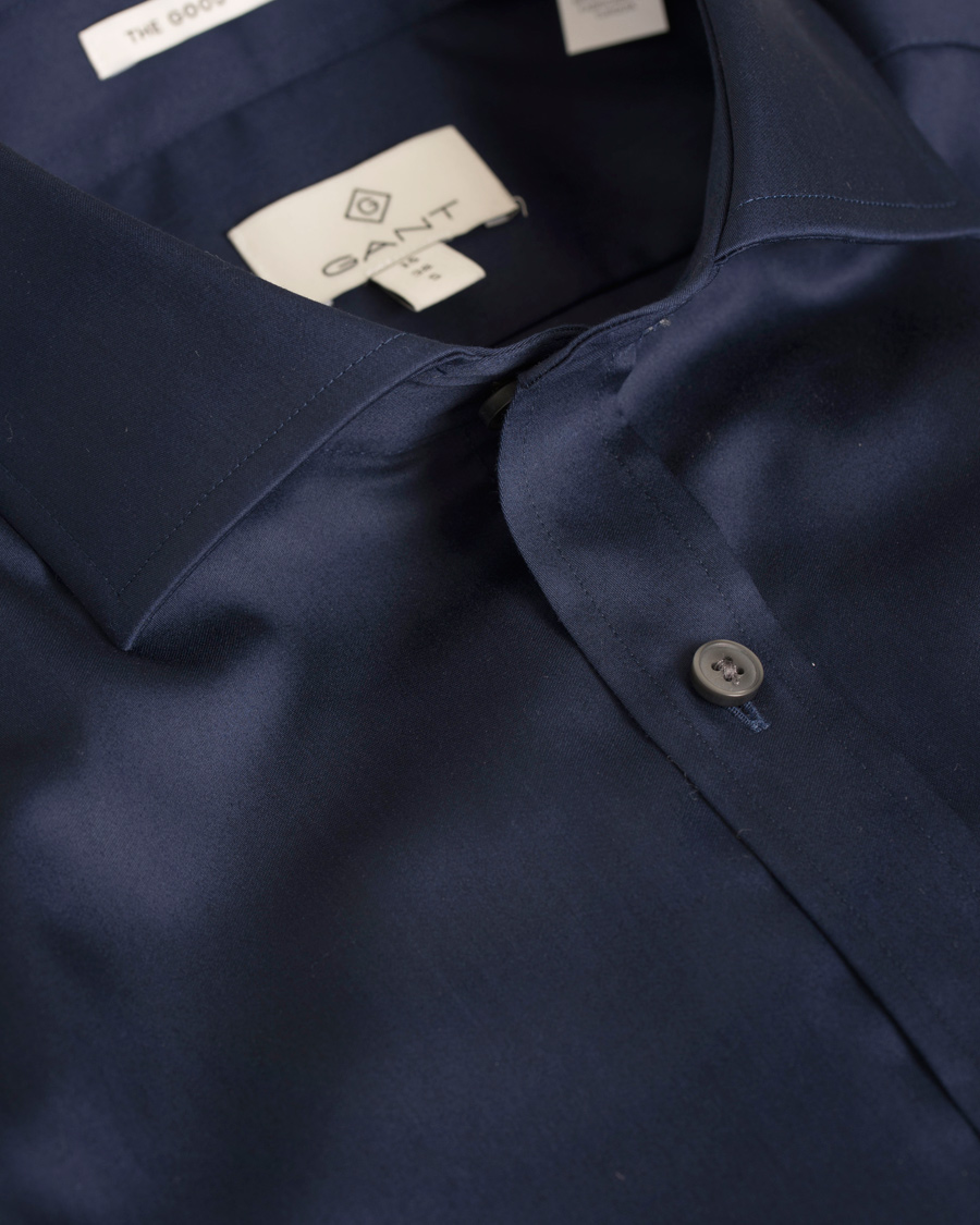 Hombres | Camisas | GANT Diamond G | Plain Satin Fitted Body Shirt Marine