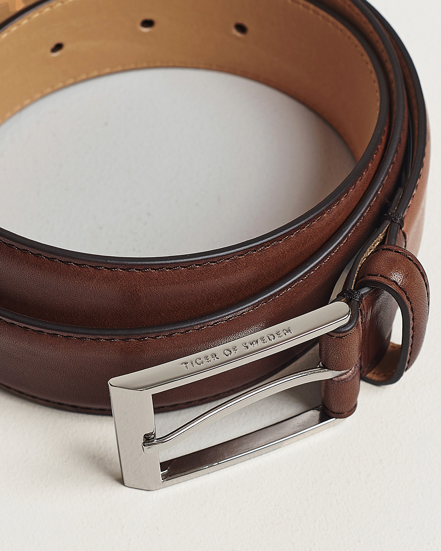Hombres | Cinturones | Tiger of Sweden | Helmi Leather 3,5 cm Belt Brown