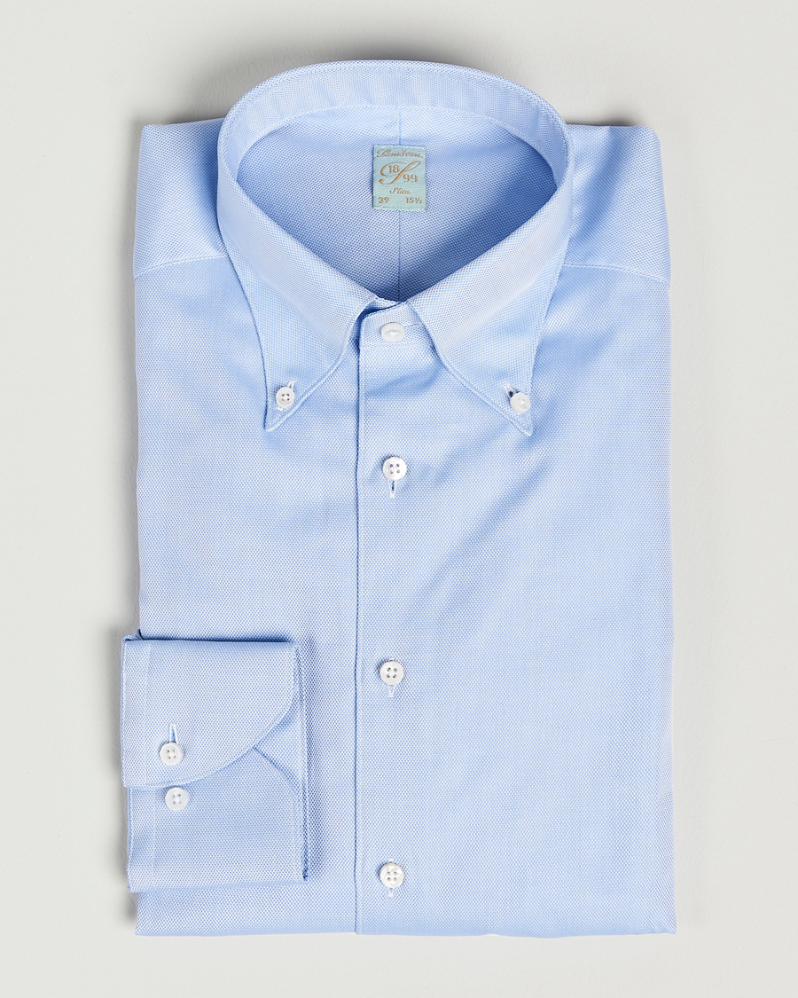 Hombres | Camisas | Stenströms | 1899 Slimline Supima Cotton Structure Shirt Blue