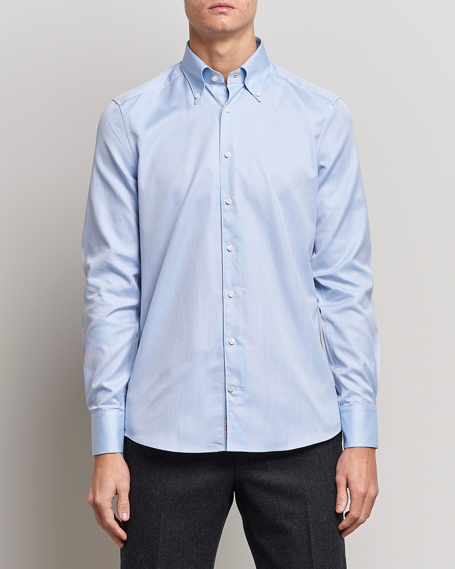 Hombres | Camisas | Stenströms | 1899 Slimline Supima Cotton Structure Shirt Blue