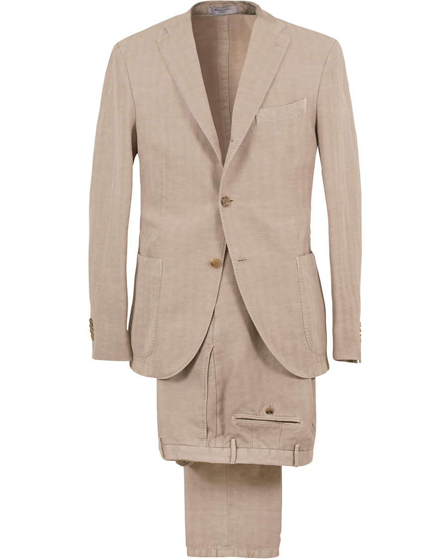 Hombres | Trajes | Boglioli | K Jacket Cotton/Linen Herringbone Suit Beige