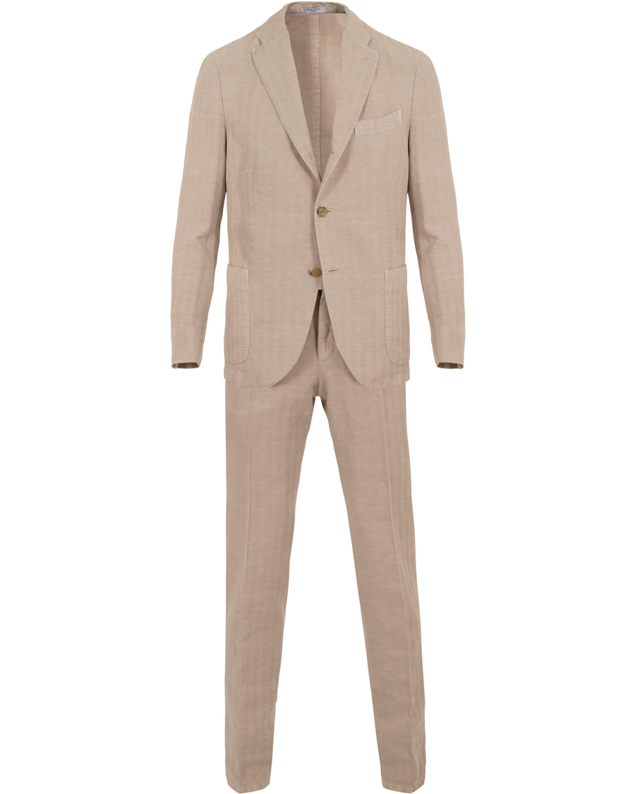 Hombres | Trajes | Boglioli | K Jacket Cotton/Linen Herringbone Suit Beige