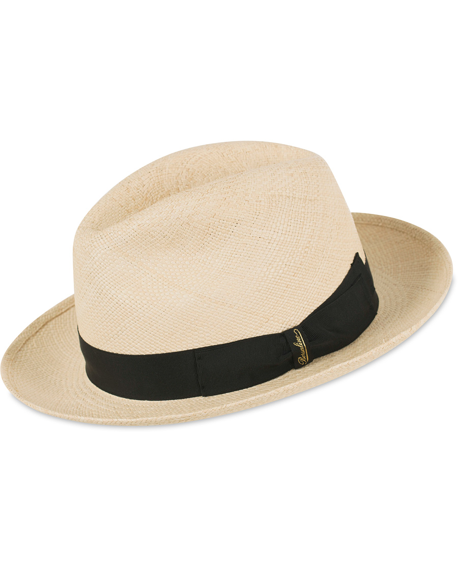 Hombres | Borsalino Panama Quito Hat With Medium Brim Natural With Black | Borsalino | Panama Quito Hat With Medium Brim Natural With Black