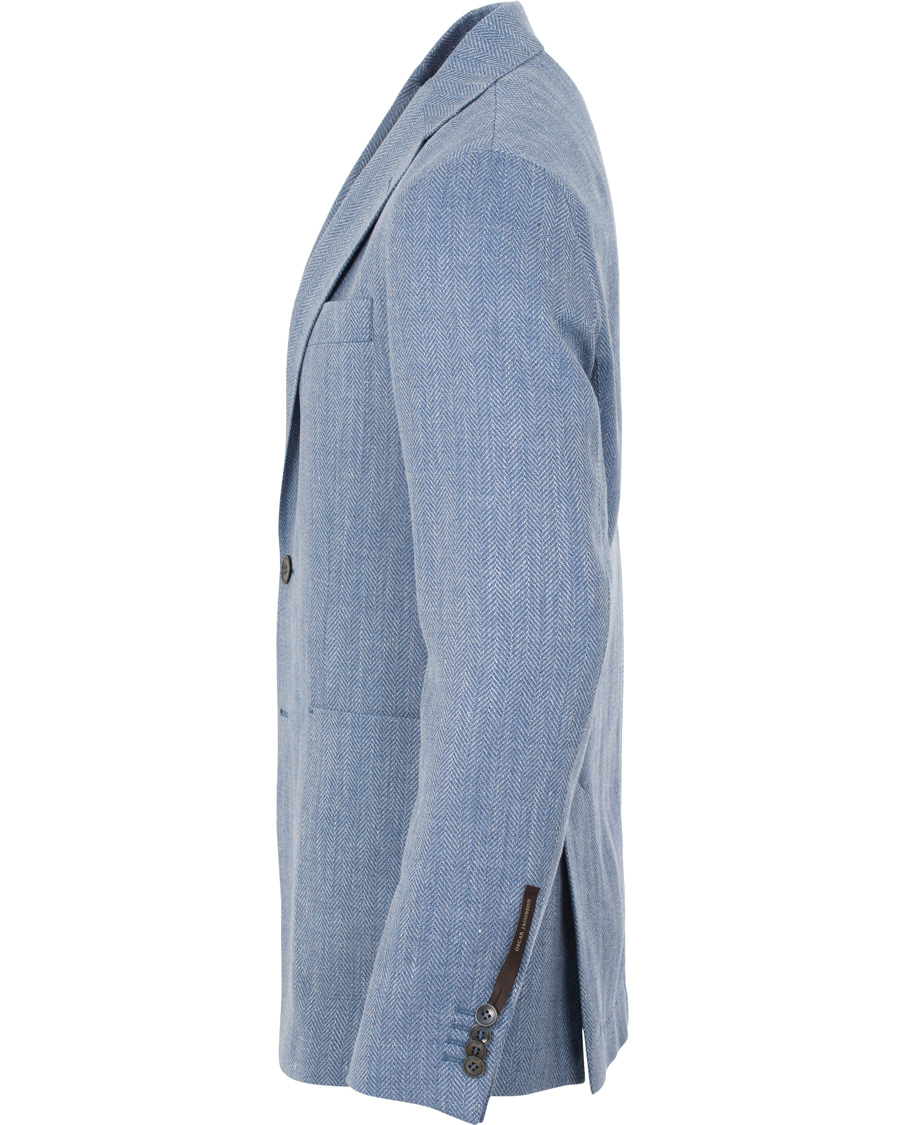 Hombres | Blazers | Oscar Jacobson | Epic Linen/Wool Herringbone Blazer Light Blue