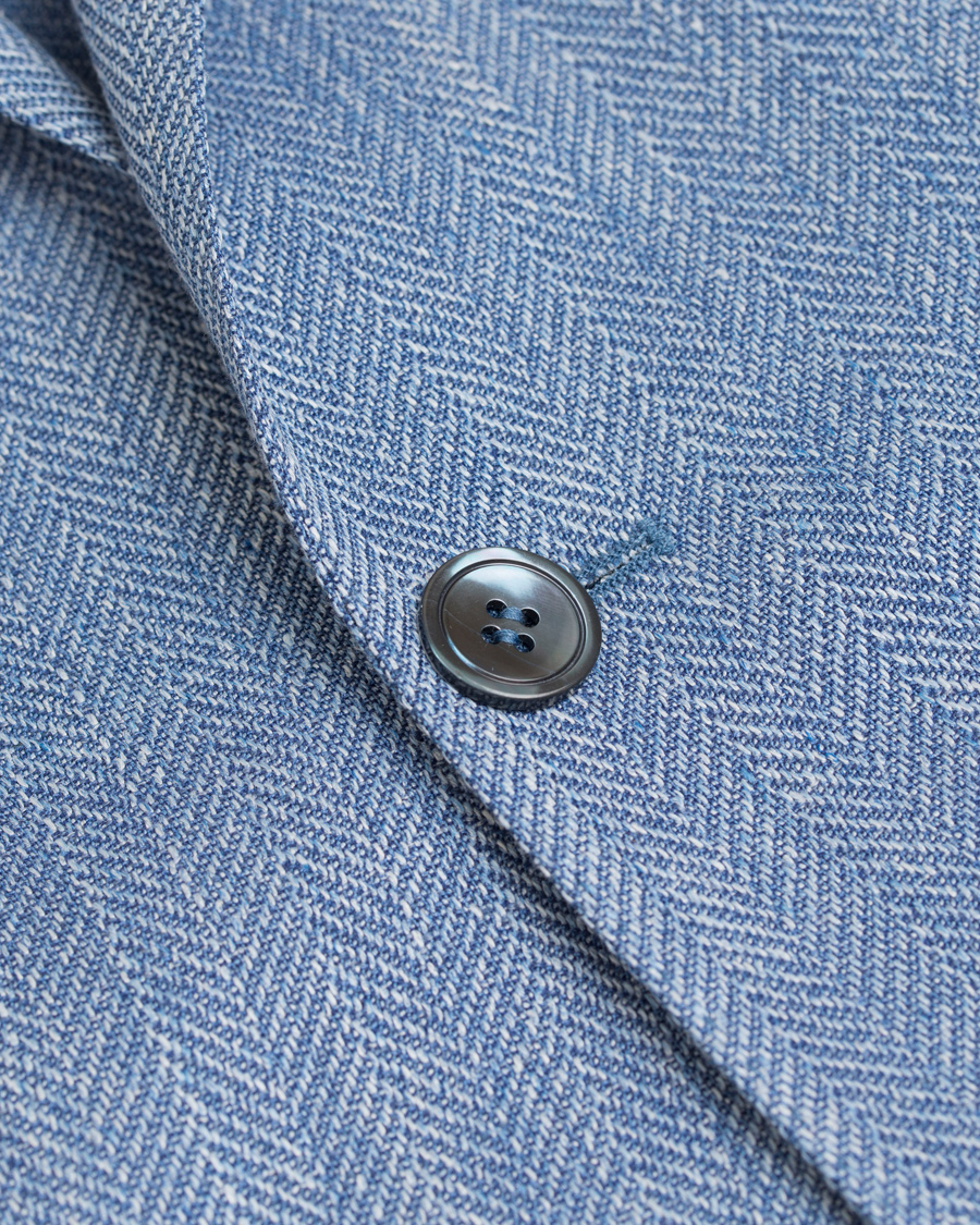 Hombres | Blazers | Oscar Jacobson | Epic Linen/Wool Herringbone Blazer Light Blue