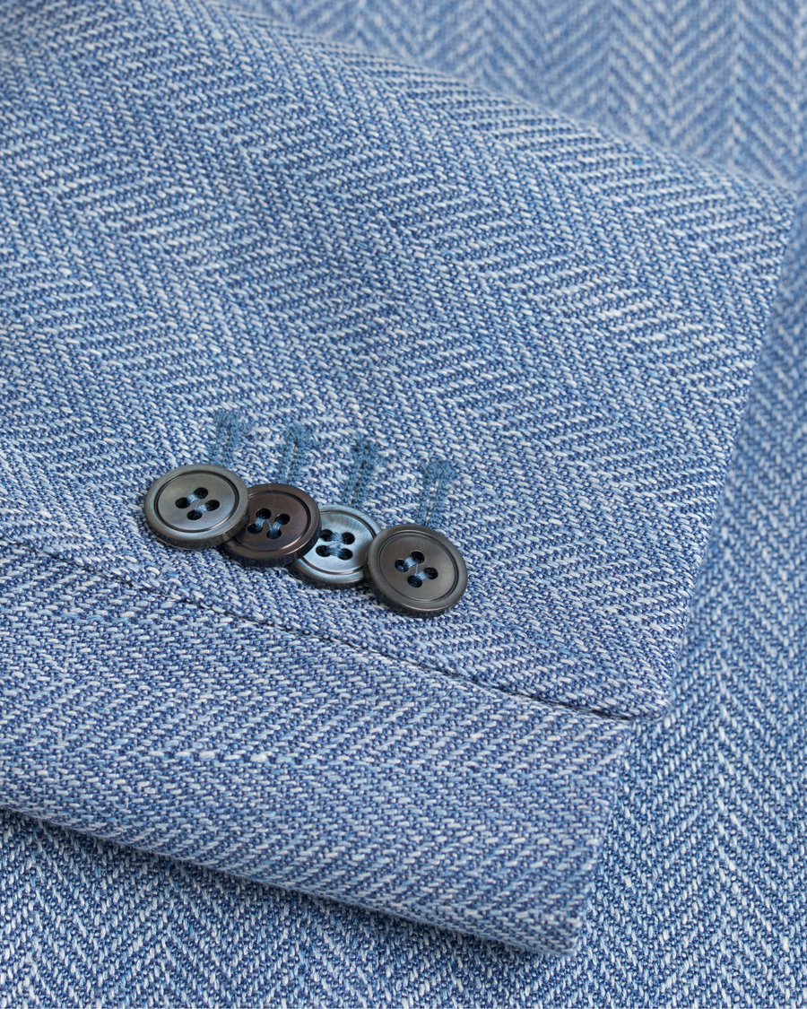 Hombres | Blazers | Oscar Jacobson | Epic Linen/Wool Herringbone Blazer Light Blue