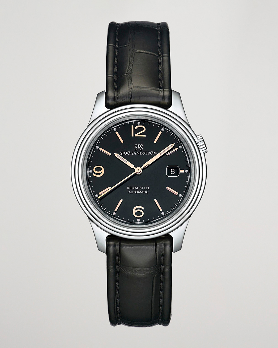 Hombres | Sjöö Sandström Royal Steel Classic 41mm Black and Black Alligator | Sjöö Sandström | Royal Steel Classic 41mm Black and Black Alligator