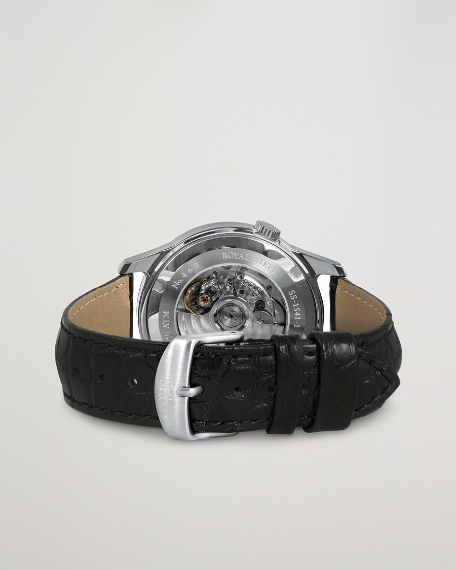 Hombres | Sjöö Sandström Royal Steel Classic 41mm Black and Black Alligator | Sjöö Sandström | Royal Steel Classic 41mm Black and Black Alligator
