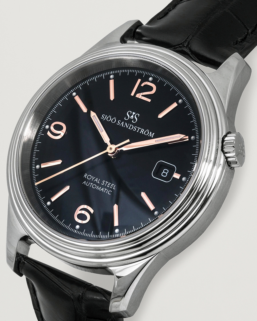 Hombres | Sjöö Sandström Royal Steel Classic 41mm Black and Black Alligator | Sjöö Sandström | Royal Steel Classic 41mm Black and Black Alligator