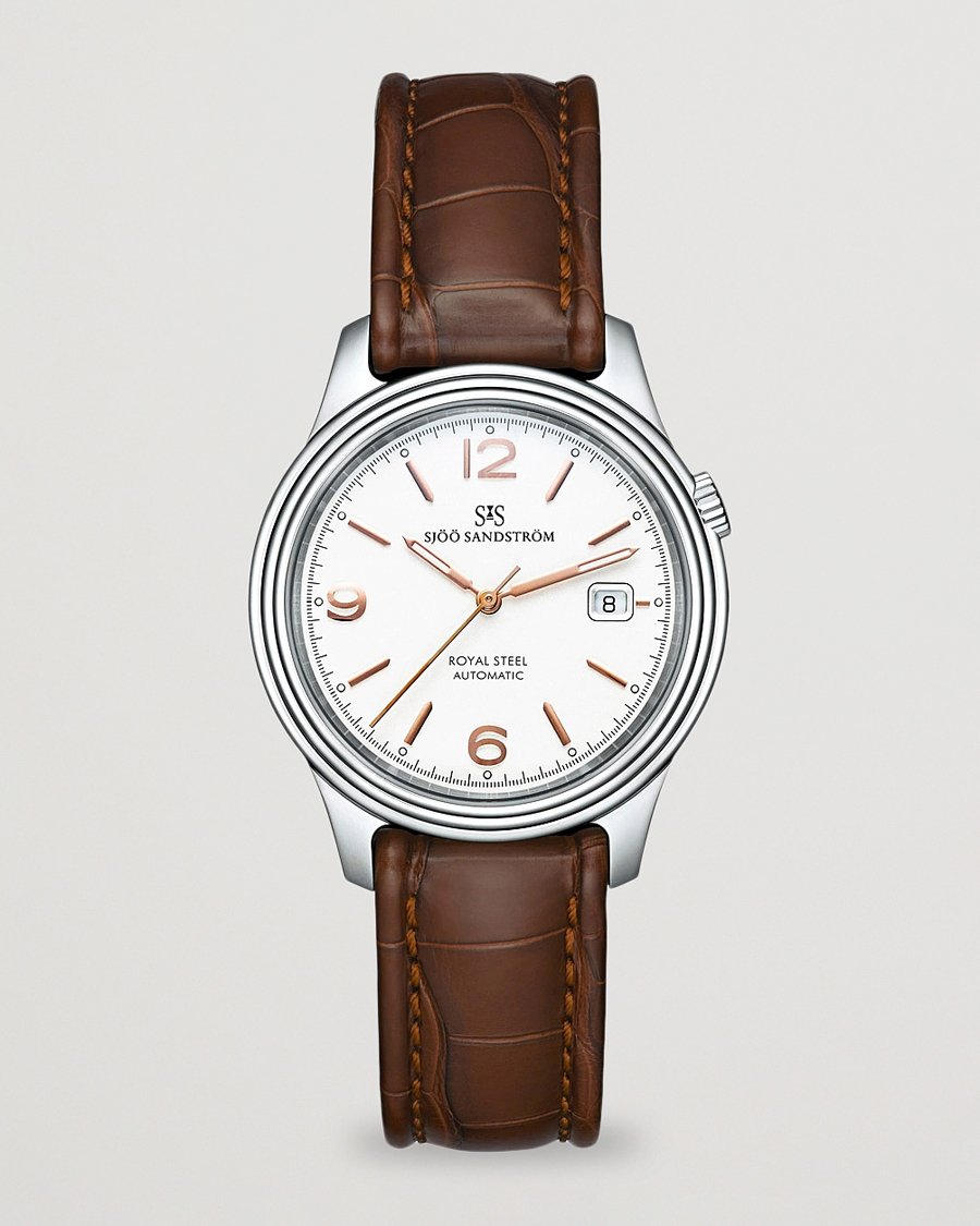 Hombres | Sjöö Sandström Royal Steel Classic 41mm Ivory and Brown Alligator | Sjöö Sandström | Royal Steel Classic 41mm Ivory and Brown Alligator