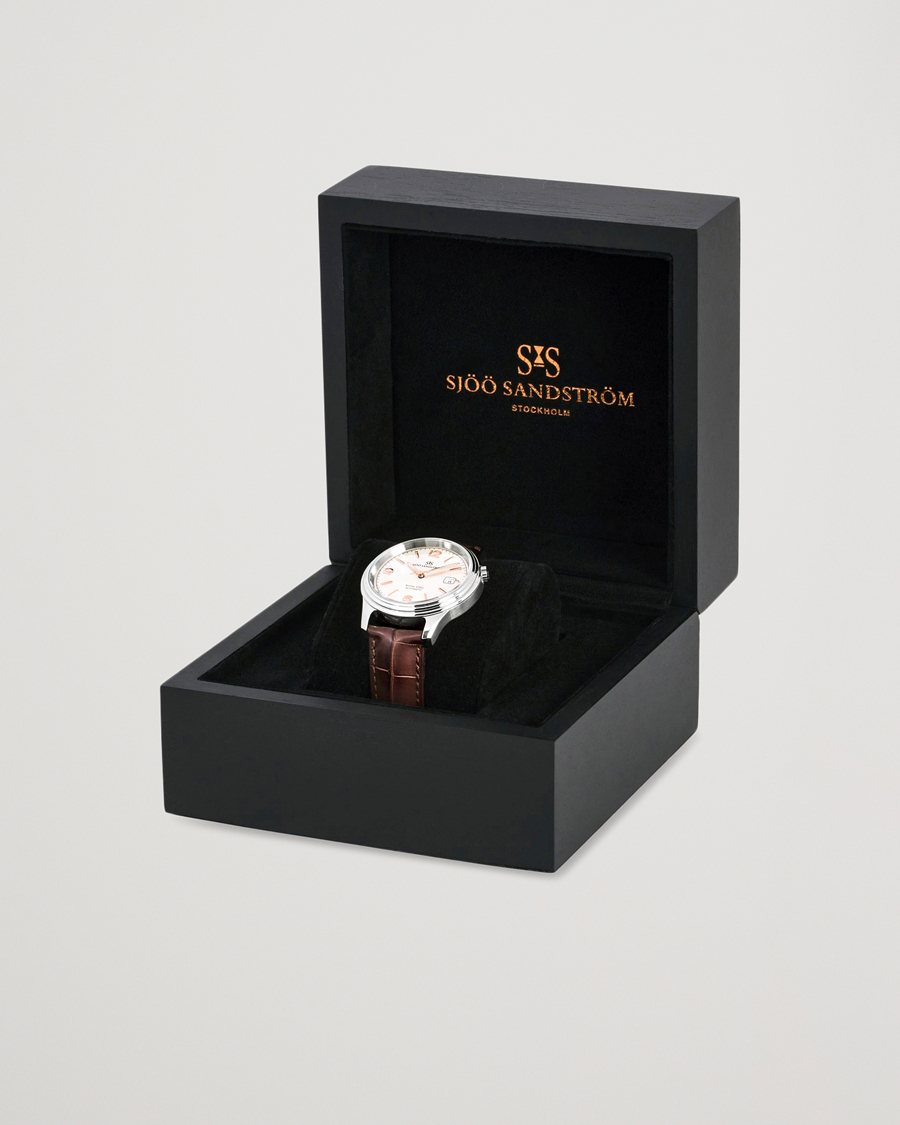 Hombres | Sjöö Sandström Royal Steel Classic 41mm Ivory and Brown Alligator | Sjöö Sandström | Royal Steel Classic 41mm Ivory and Brown Alligator