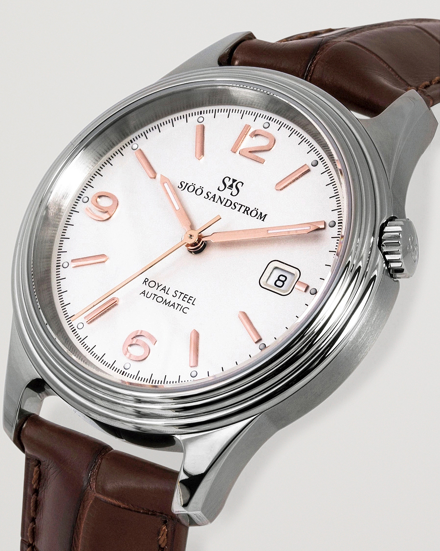 Hombres | Sjöö Sandström Royal Steel Classic 41mm Ivory and Brown Alligator | Sjöö Sandström | Royal Steel Classic 41mm Ivory and Brown Alligator