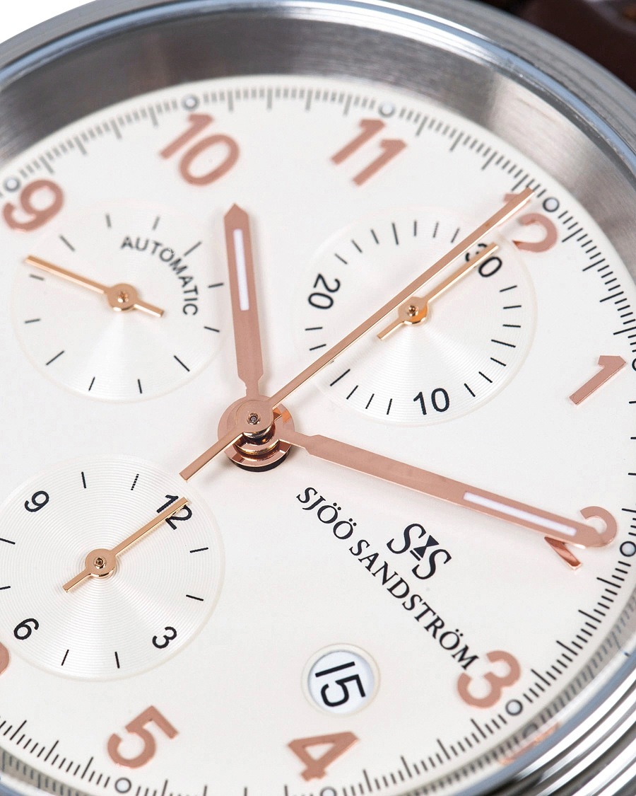 Hombres | Sjöö Sandström Royal Steel Chronograph 42mm Ivory/Brown Alligator | Sjöö Sandström | Royal Steel Chronograph 42mm Ivory/Brown Alligator