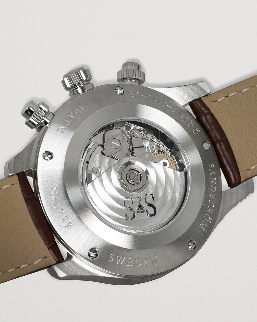 Hombres | Sjöö Sandström Royal Steel Chronograph 42mm Ivory/Brown Alligator | Sjöö Sandström | Royal Steel Chronograph 42mm Ivory/Brown Alligator